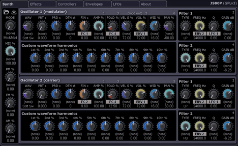 JS80P - free Performance analog synth plugin